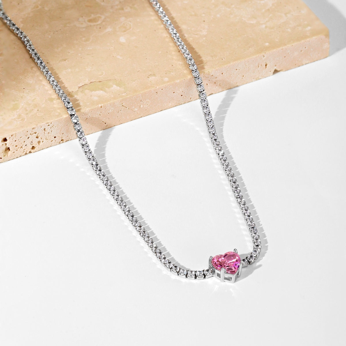 [AuraEcho]2.0 Carat Sparkling Tennis Heart Cut Necklace