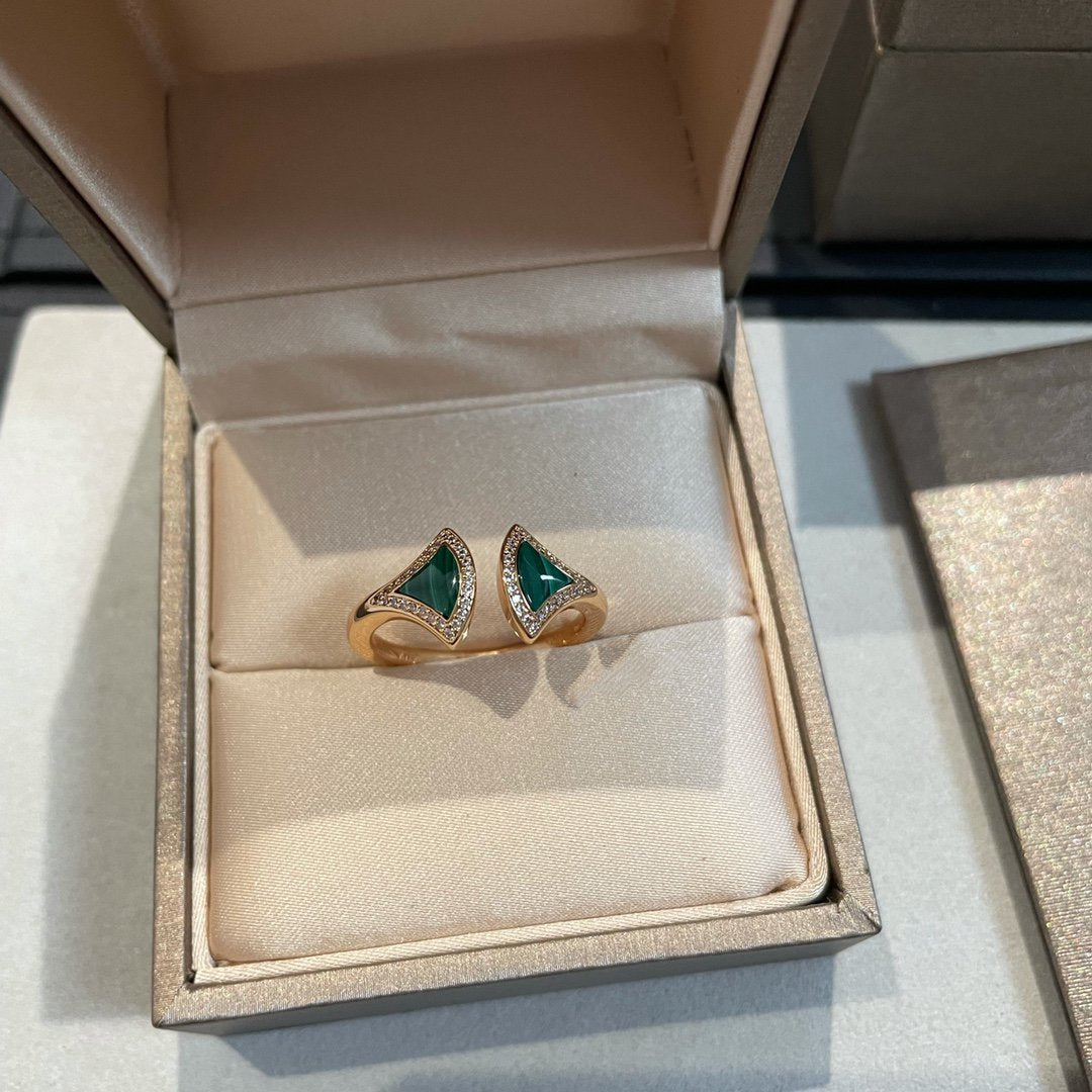[AuraEcho]DREAM MALACHITE DIAMOND OPEN RING