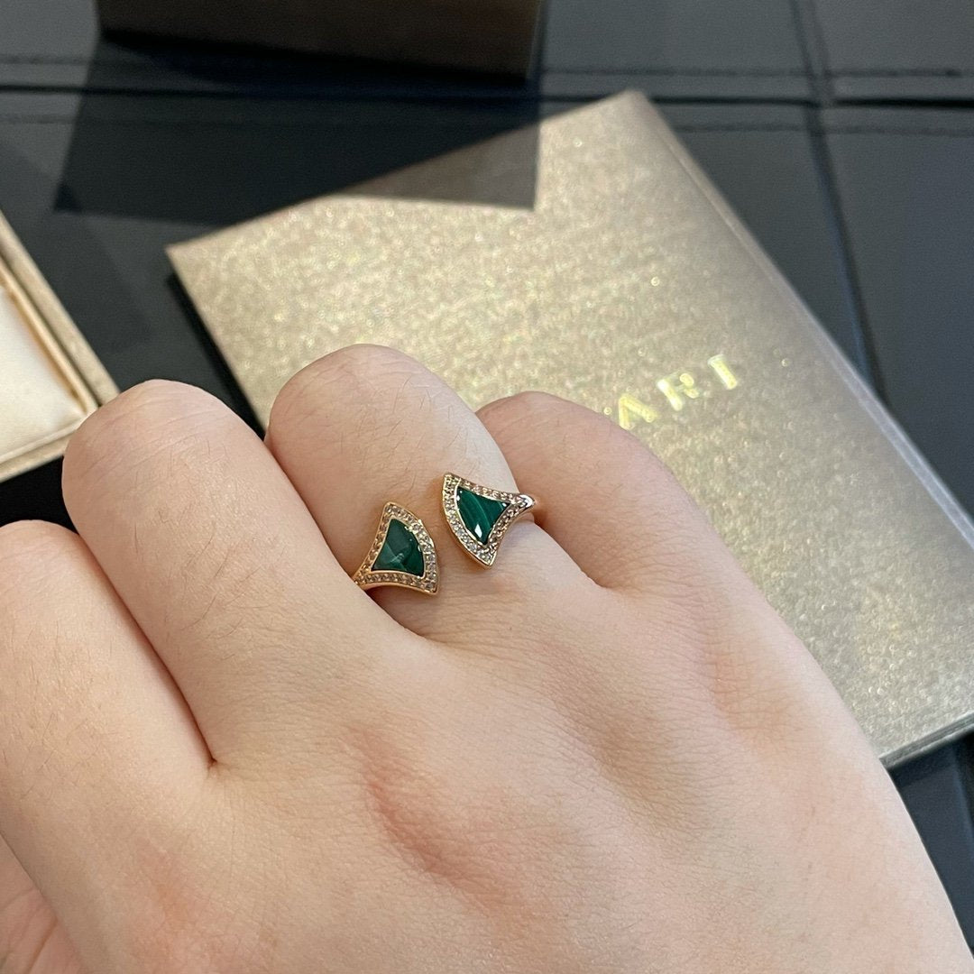 [AuraEcho]DREAM MALACHITE DIAMOND OPEN RING
