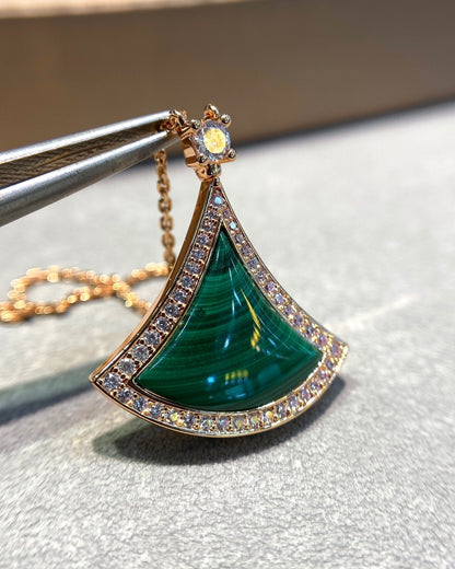 [AuraEcho]DREAM MALACHITE DIAMOND PAVED PINK GOLD NECKLACE