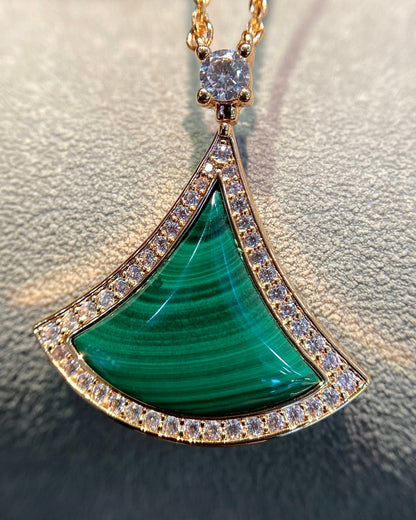 [AuraEcho]DREAM MALACHITE DIAMOND PAVED PINK GOLD NECKLACE