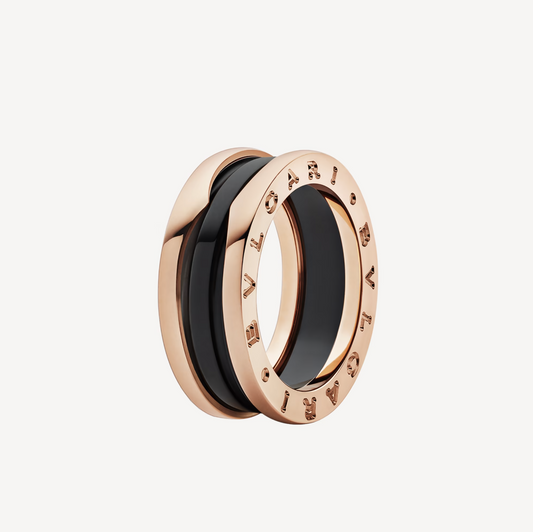 [AuraEcho]ZERO 1 TWO-BAND LOOPS AND BLACK CERAMIC PINK GOLD RING
