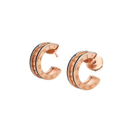 [AuraEcho]ZERO 1 ROCK PINK GOLD EARRINGS WITH STUDDED SPIRAL AND BLACK CERAMIC