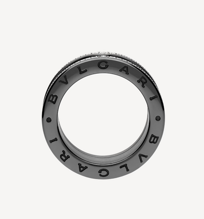 [AuraEcho]ZERO 1 ROCK FOUR-BAND BLACK CERAMIC WITH STUDDED SPIRAL AND PAVED DIAMONDS RING